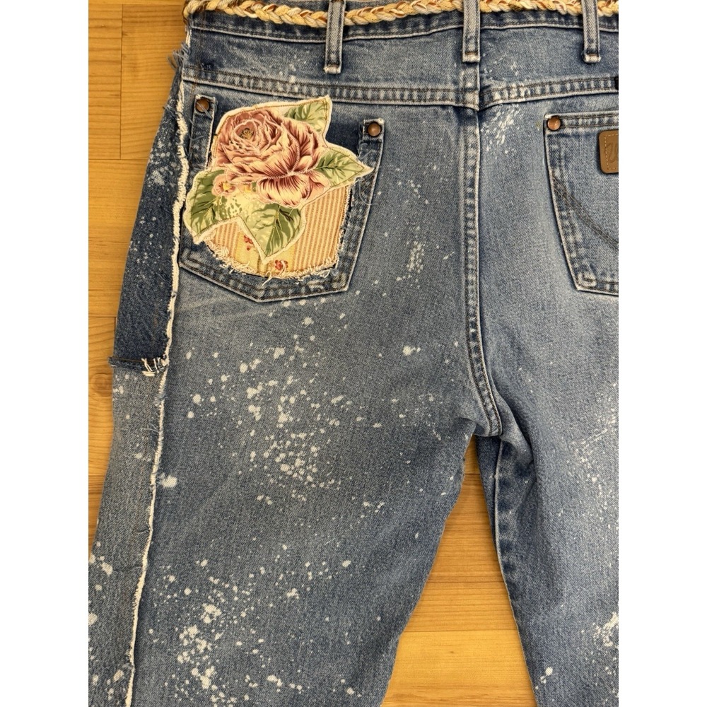 OOAK Upcycled Wrangler Jeans Whimsigoth Boho Lagenlook Reworked Denim Distressed - Picture 14 of 16